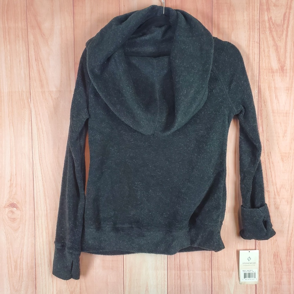 Stonewear Designs Kenosha Cowl Sweatshirt Womens Small Black Thumbhole Sleeve